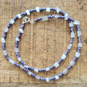 Purple and White Beaded Necklace